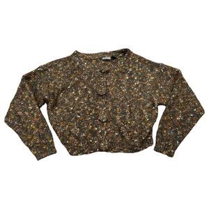 Paul et Duffier Cardigan Sweater Womens Small Brown Boucle Mohair Button Front